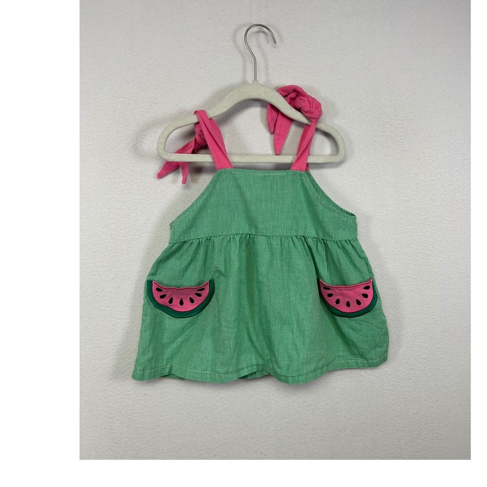 Fruitcore Stitchy Fish Toddler Girls 3T Green Gingham Watermelon Tie Strap Dress